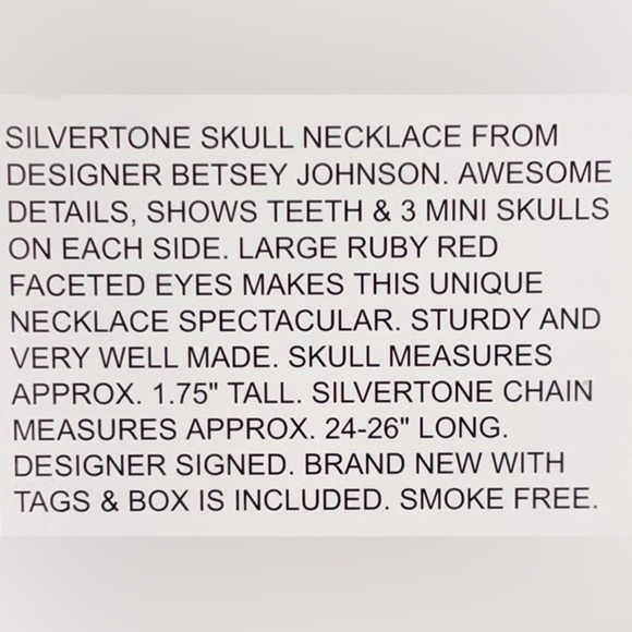 BETSEY JOHNSON SILVER DETAILED SKULL NECKLACE WITH RUBY EYES - Picture 13 of 13